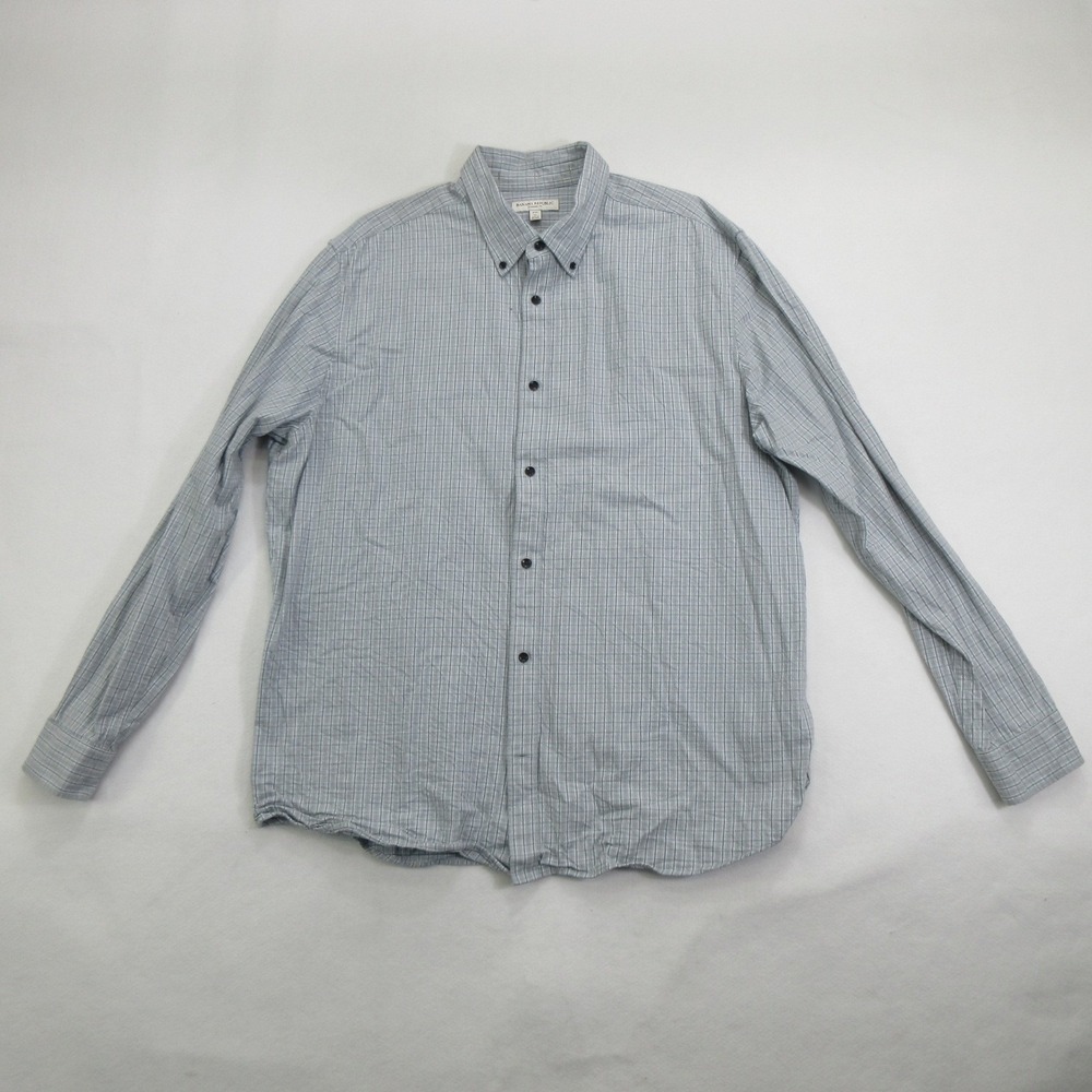 Banana Republic Mens XXL Tall Standard Fit Plaid Cotton Button Down Shirt Blue